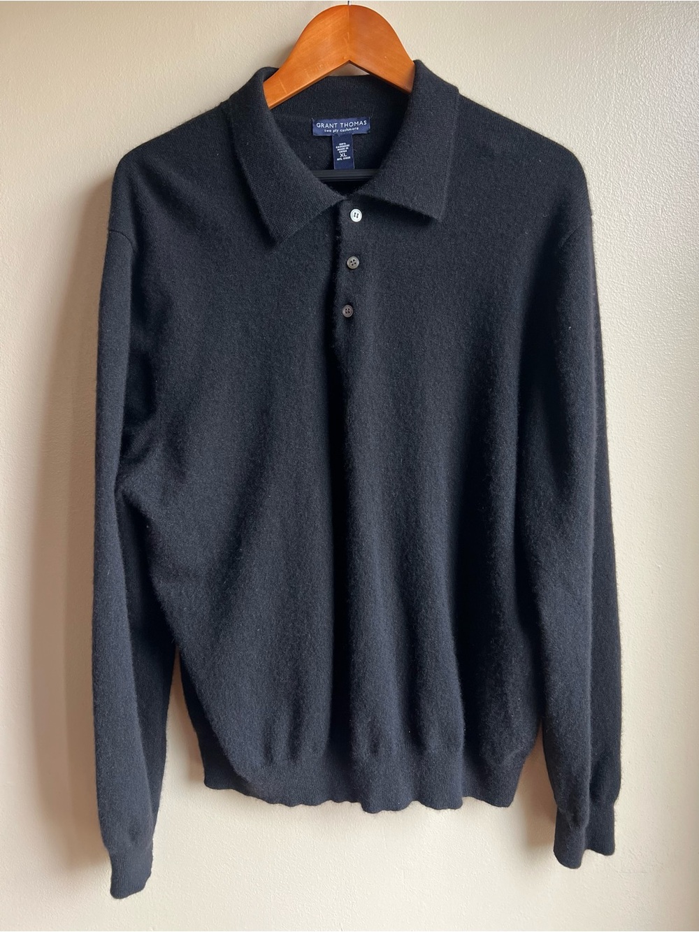 Men's Black Cashmere Polo Sweater XL